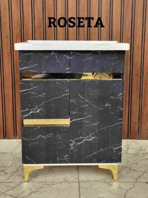 ROSETA Black Marble Herringbone Bathroom Vanity
