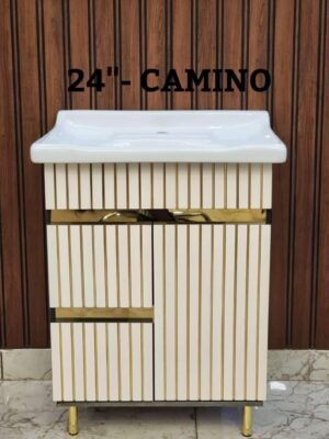 24" CAMINO Modern Vanity Unit | Premium Bathroom Sink Cabinet | Gold Accent Wash Basin with Storage