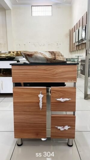 SS 304 Natural Wood Vessel Sink Bathroom Vanity