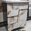 ZM-852 Luxury Bathroom Vanity Cabinet with Marble Finish & Gold Accents.