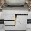 ZM - 883 Luxury White Fluted Bathroom Vanity with Vessel Sink