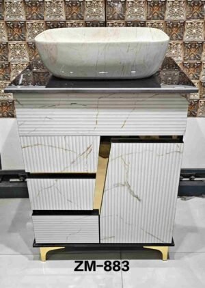 ZM - 883 Luxury White Fluted Bathroom Vanity with Vessel Sink
