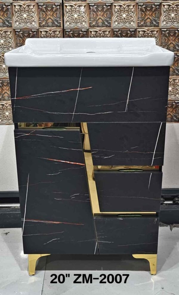 20 " ZM - 2007 Luxury Black Marble Bathroom Vanity with White Sink