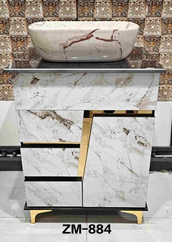 ZM - 884 Luxury White Marble Bathroom Vanity with Vessel Sink