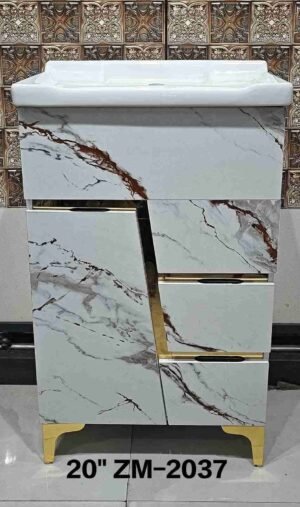 20".ZM - 2037 Modern White Marble Bathroom Vanity with Gold Accents - 20" ZM-2037
