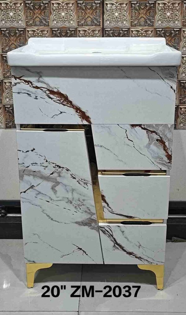 20".ZM - 2037 Modern White Marble Bathroom Vanity with Gold Accents - 20" ZM-2037