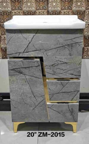 20" ZM -2015 Modern 20-Inch Grey Marble Bathroom Vanity with Gold Accents | Luxury Sink Cabinet