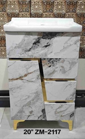 ZM-211-Modern White Marble Bathroom Vanity with Gold Accents